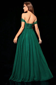 Dark Green A Line Tulle Off the Shoulder Formal Dress