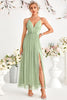 Load image into Gallery viewer, A-Line Tulle Light Green Spaghetti Straps Formal Dress with Slit