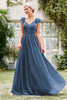 Load image into Gallery viewer, A-Line V-Neck Grey Blue Formal Dress
