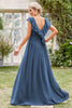 Load image into Gallery viewer, A-Line V-Neck Grey Blue Formal Dress