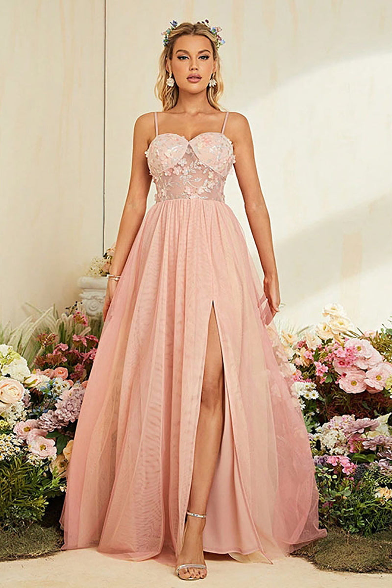 Load image into Gallery viewer, A-Line Spaghetti Straps Blush Formal  Dress with Slit