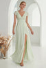 Load image into Gallery viewer, A-Line V Neck Light Green Formal Dress with Lace