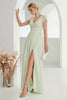 Load image into Gallery viewer, A-Line V Neck Light Green Formal Dress with Lace