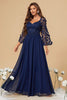 Load image into Gallery viewer, Navy A Line Corset Formal Dress With Long Sleeves