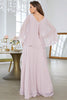 Load image into Gallery viewer, Blush A Line Chiffon Long Formal Dress With Short Sleeves