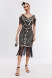 Black Golden Cold Shoulder Fringes 1920s Gatsby Dress