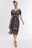 Black Golden Cold Shoulder Fringes 1920s Gatsby Dress