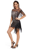 Black Glitter 1920s Dress with Fringes