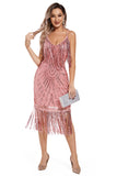 Blush Fringed Spaghetti Straps 1920s Gatsby Dress