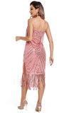 Blush Fringed Spaghetti Straps 1920s Gatsby Dress