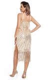 Blush Fringed Spaghetti Straps 1920s Gatsby Dress