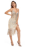 Blush Fringed Spaghetti Straps 1920s Gatsby Dress