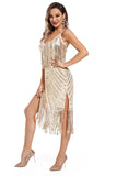 Blush Fringed Spaghetti Straps 1920s Gatsby Dress