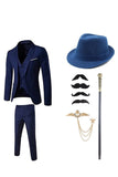 Dark Blue Men's 1920s Suits with Accessories Set