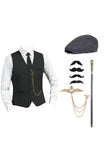 Black One Breasted Men's Vest with Accessories Set