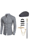 Stand Collar Long Sleeves Black Men's Suit Shirt with Accessories Set