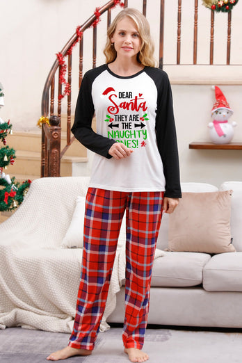 Black Plaid Printed Matching Christmas Pajamas Sets