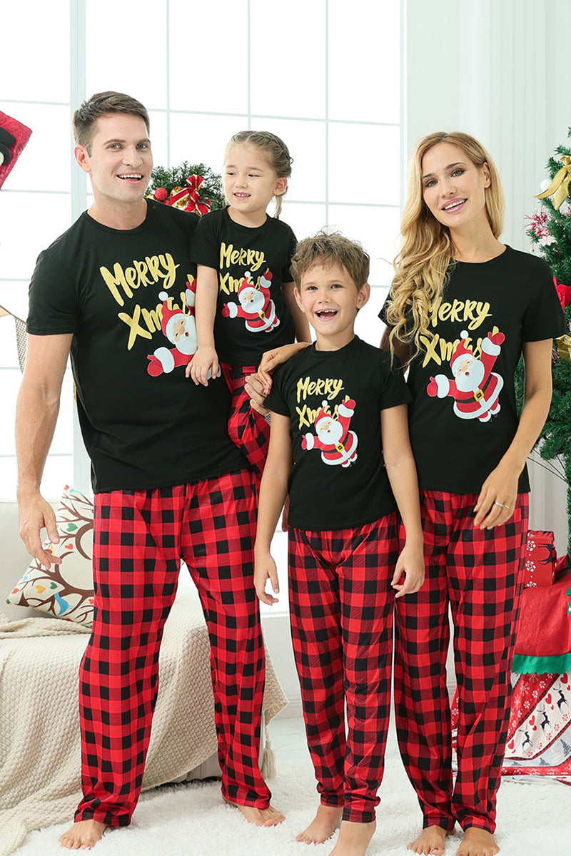 Load image into Gallery viewer, Black &amp; Red Plaid Family Christmas Pajamas with Short Sleeves