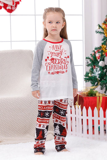 Print Grey Long Sleeves Matching Family Christmas Pajamas