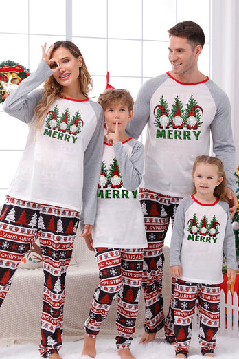Print Grey Long Sleeves Matching Family Christmas Pajamas