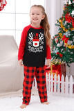 Red Plaid Christmas Fmaily Print Pajamas Sets with Dog