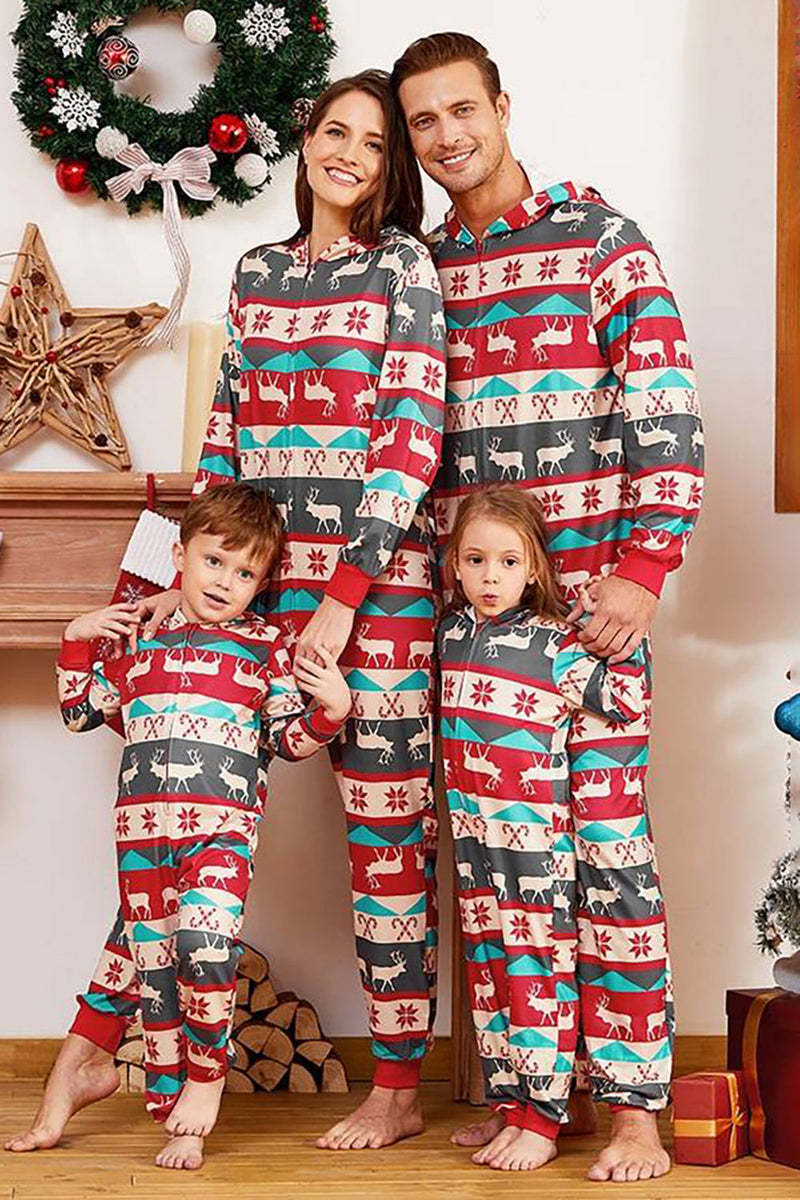 Load image into Gallery viewer, Grey and Red Pattern Stripes Christmas Fmaily Pajamas Set