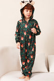 Dark Green Printed Family Christmas One Piece Pajamas