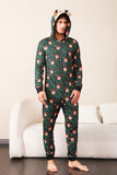 Dark Green Printed Family Christmas One Piece Pajamas