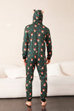 Dark Green Printed Family Christmas One Piece Pajamas