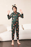 Dark Green Printed Family Christmas One Piece Pajamas