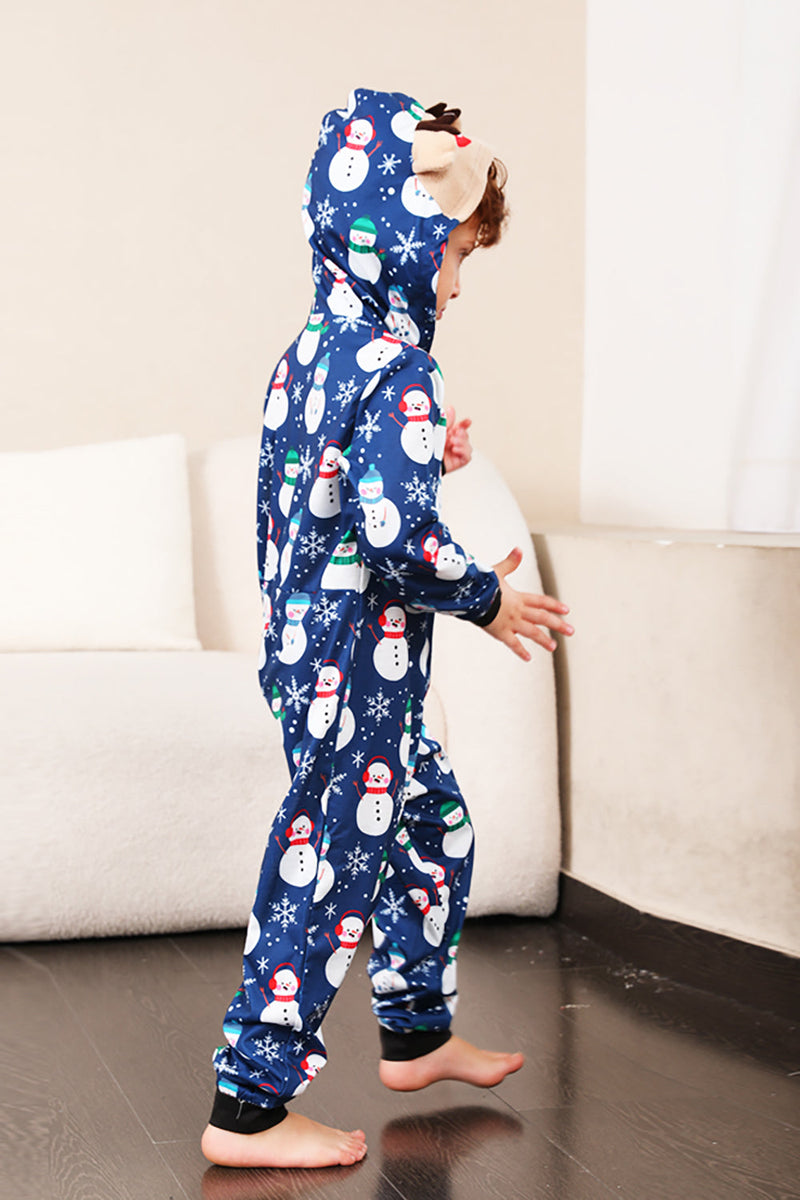Load image into Gallery viewer, Snowman Print Blue Family Matching Christmas One Piece Pajamas