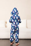 Snowman Print Blue Family Matching Christmas One Piece Pajamas