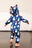 Snowman Print Blue Family Matching Christmas One Piece Pajamas