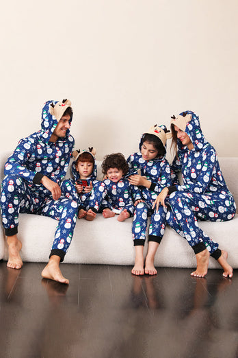 Snowman Print Blue Family Matching Christmas One Piece Pajamas