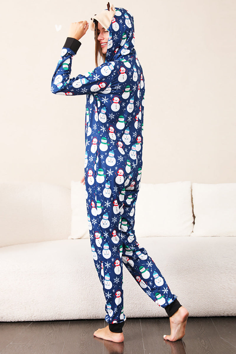 Load image into Gallery viewer, Snowman Print Blue Family Matching Christmas One Piece Pajamas