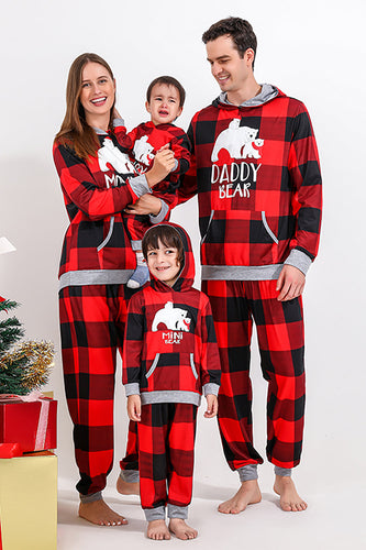 Christmas Family Red Grid Bear Print Pajamas Set