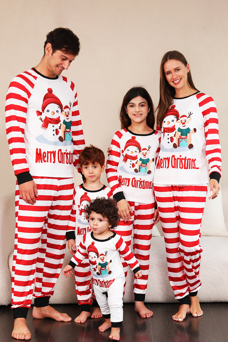 Load image into Gallery viewer, Red Stripes Snowmen Christmas Family Pajamas Set
