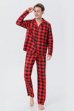 Red Plaid Christmas Family Matching 2 Pieces Pajamas Set