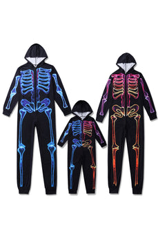 Family Cozy Skeleton Print Zip Up Hoodie Jumpsuits