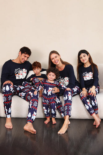 Navy Print Christmas Family Matching Pajamas Set