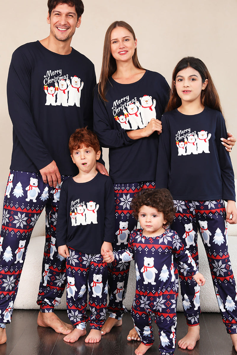 Load image into Gallery viewer, Navy Print Christmas Family Matching Pajamas Set