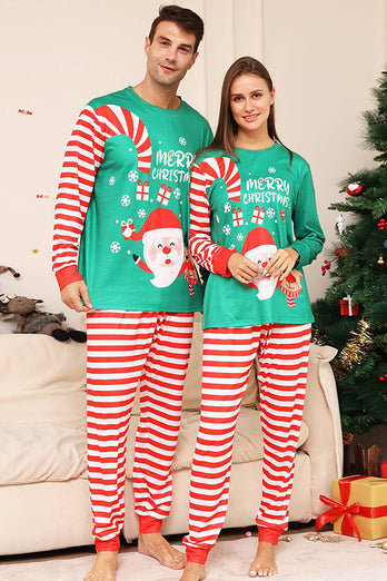 Green and Red Stripes Christmas Family Matching Pajamas Set