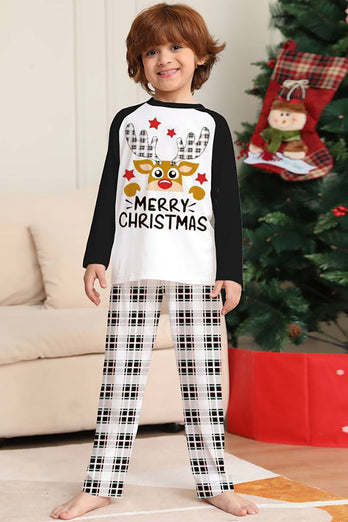 Black and White Plaid Christmas Deer Family Pajamas Set