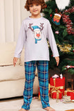 Grey Deer and Blue Plaid Christmas Family Matching Pajamas Set