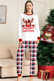 White Deer and Red Plaid Christmas Family Matching Pajamas Set