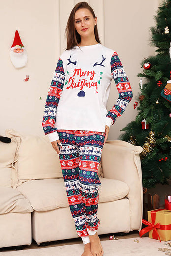 White and Blue Deer Snowflake Pattern Christmas Family Matching Pajamas Set