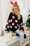 Black Christmas Santa Claus Knit Sweater with Long Sleeves