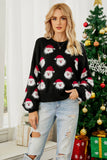 Black Christmas Santa Claus Knit Sweater with Long Sleeves