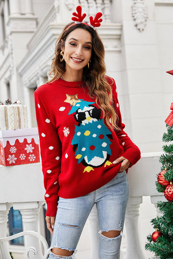 Christmas Blue Penguin Knitted Pullover Sweater