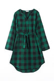 Family Matching Outfits Dark Green Plaid Bowknot Dresses and Long Sleeves T-Shirt